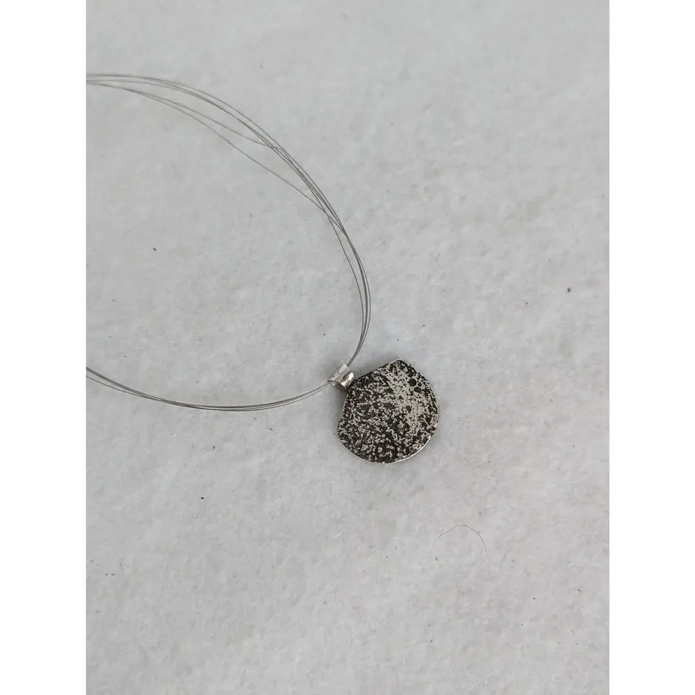 Silver coin pendant Reticulated sterling bail wire necklace 16